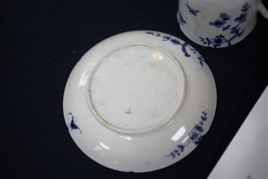 A Worcester Prunus Root pattern coffee cup and saucer, c.1754-58, cup height 6.3cm